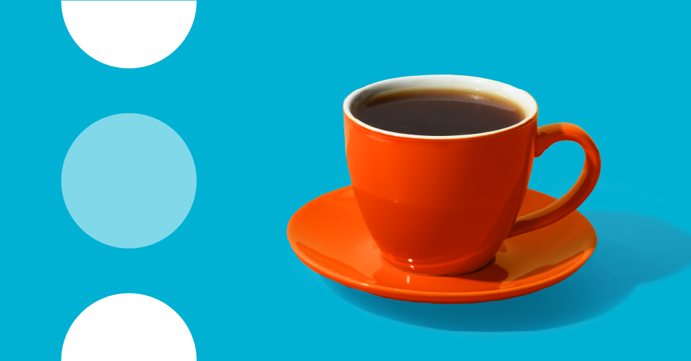 Blue banner with an image of a mug