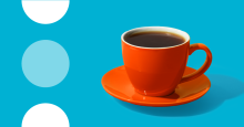 Blue banner with an image of a mug